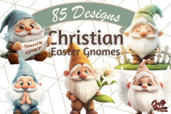 Easter Christian Gnome Clipart PNG Bundle, He Is Risen Art Product Image 1