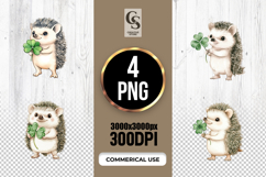 Cute Hedgehog Lucky Clover Clipart Sublimation PNG Product Image 1