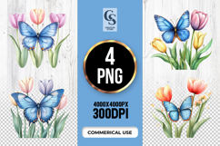 Tulip Butterfly Watercolor Clipart Sublimation PNG Product Image 1