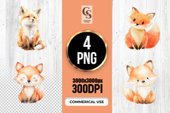 Cute Baby Fox Watercolor Clipart Sublimation PNG Product Image 1