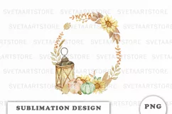 Watercolor Autumn Pumpkins wreath png Product Image 1