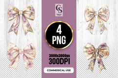 Watercolor Floral Bow Clipart PNG Product Image 1