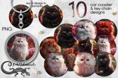 Cat &amp; flowers | Car coaster &amp; key chain sublimation designs Product Image 1