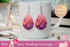 Valentine Teardrop Earrings PNG, Love Hearts Earring Design Product Image 1