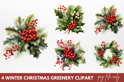 Winter Christmas Greenery Clipart PNG Product Image 1