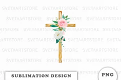 Watercolor Floral cross sublimation Png Product Image 1