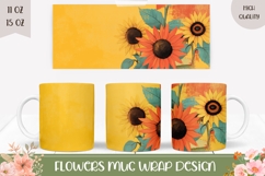 Art Sunflowers Mug Template, Cartoon Flowers Sublimation Product Image 1