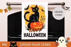 Vintage Halloween Cat Towel Print, Happy Halloween PNG Product Image 1