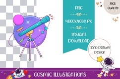 Hand Drawn Cosmic Illustration, Colorful Telescope PNG Product Image 1