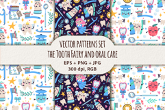 The Tooth Fairy and oral care vector patterns set Product Image 1