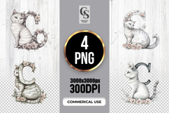 C Cat Floral Alphabet Letter Clipart Sublimation PNG Product Image 1