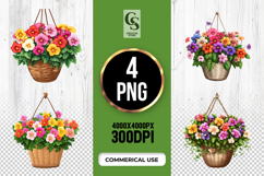 Hanging Flower Basket Clipart Sublimation PNG Product Image 1