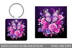 Butterfly Keychain Sublimation. Roses Keychain Design Product Image 1