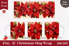 Christmas Red Flower Coffee Mug Wrap, Poinsettia Sublimation Product Image 1
