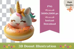 Cute Donut Illustration, 3D Donut PNG, 3D Unicorn PNG Product Image 1