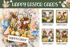 Happy Easter Card Printable, Stained Glass Cow Sublimation Product Image 1