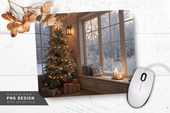 Cozy Holiday Corner Frosted Windows Mouse Pad PNG Design Product Image 1