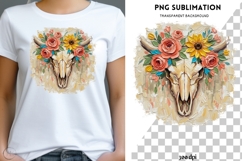 Floral Cow Skull PNG | Western Boho Skull with Flowers Product Image 1
