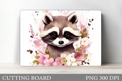 Raccoon Cutting Board. Flowers Cutting Board Design Product Image 1