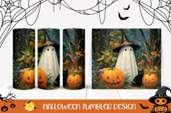 Floral Halloween Ghost Tumbler, Halloween Black Cat Tumbler Product Image 1