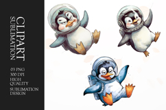 Grumpy astronaut penguin watercolor clipart sublimation Product Image 1