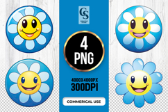 Cute Blue Smiley Flower Clipart Sublimation PNG Product Image 1