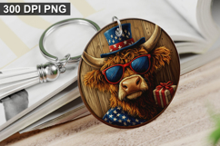 4Th Of July Highland Cow Keychain Sublimation PNG Product Image 1