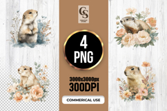 Watercolor Prairie Dog With Flowers Clipart Sublimation PNG Product Image 1