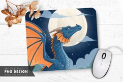 Moonlit Blue Dragon with Orange Wings Mouse Pad PNG Design Product Image 1