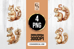 S Squirrel Floral Alphabet Letter Clipart Sublimation PNG Product Image 1