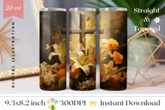 Floral Cross Tumbler Wrap, Easter Tumbler Sublimation PNG Product Image 1