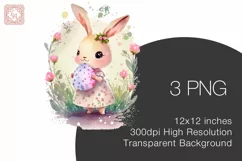 Watercolor Easter Bunny Girls Sublimation PNG Clip Art Product Image 2