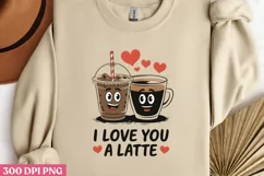 I love you a latte PNG, Retro Valentine Sublimation PNG Product Image 2