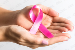 Pink Ribbon Held in Hands Health Awareness Background JPG Product Image 1