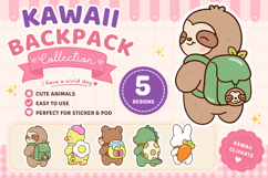 Kawaii Backpack Animal Clipart PNG and vector back to school Product Image 1
