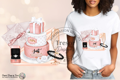 Wedding Cake PNG |Pink Just Married Clipart Sublimation Product Image 2