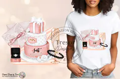 Wedding Cake PNG |Pink Just Married Clipart Sublimation Product Image 2