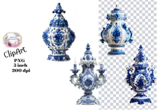 Blue Toile, Ephemera, PNG, Clipart, Junk Journal, flowers Product Image 1