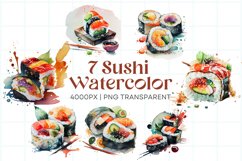 8 Sushi Watercolor Sublimation Bundle Png Product Image 1