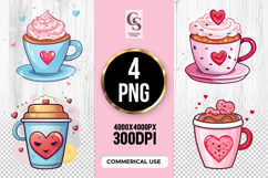 Cute Heart Coffee Cup Clipart Sublimation PNG Product Image 1