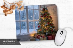 Festive Holiday Tree and Frosted Window Mouse Pad PNG Design Product Image 1