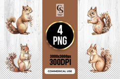 Woodland Squirrel Watercolor Clipart PNG Product Image 1