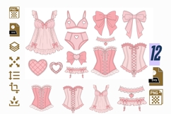 Coquette Lingerie Clipart PNG SVG, Pink Corset Bow Heart Set Product Image 1