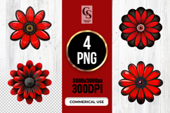 Red Black Floral Flower Illustration Clipart Sublimation PNG Product Image 1