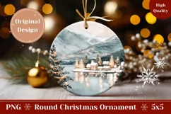 Winter Village Round Ornament, Winter Lake Ornament Design Product Image 1