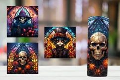 Stained Glass Skull Halloween Tumbler Wrap Sublimation Desin Product Image 1