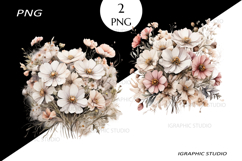 Watercolor Wildflowers Clipart, White Pink Bouquet Clipart Product Image 1
