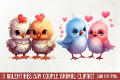 Couple Animal Valentines Day Clipart, Watercolor Couple Product Image 1