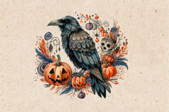 Watercolor Halloween Raven. PNG sublimation BUNDLE Product Image 2