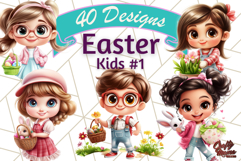 Kids Easter Clipart, Fun Holiday Easter Bunny PNG Printable Product Image 1